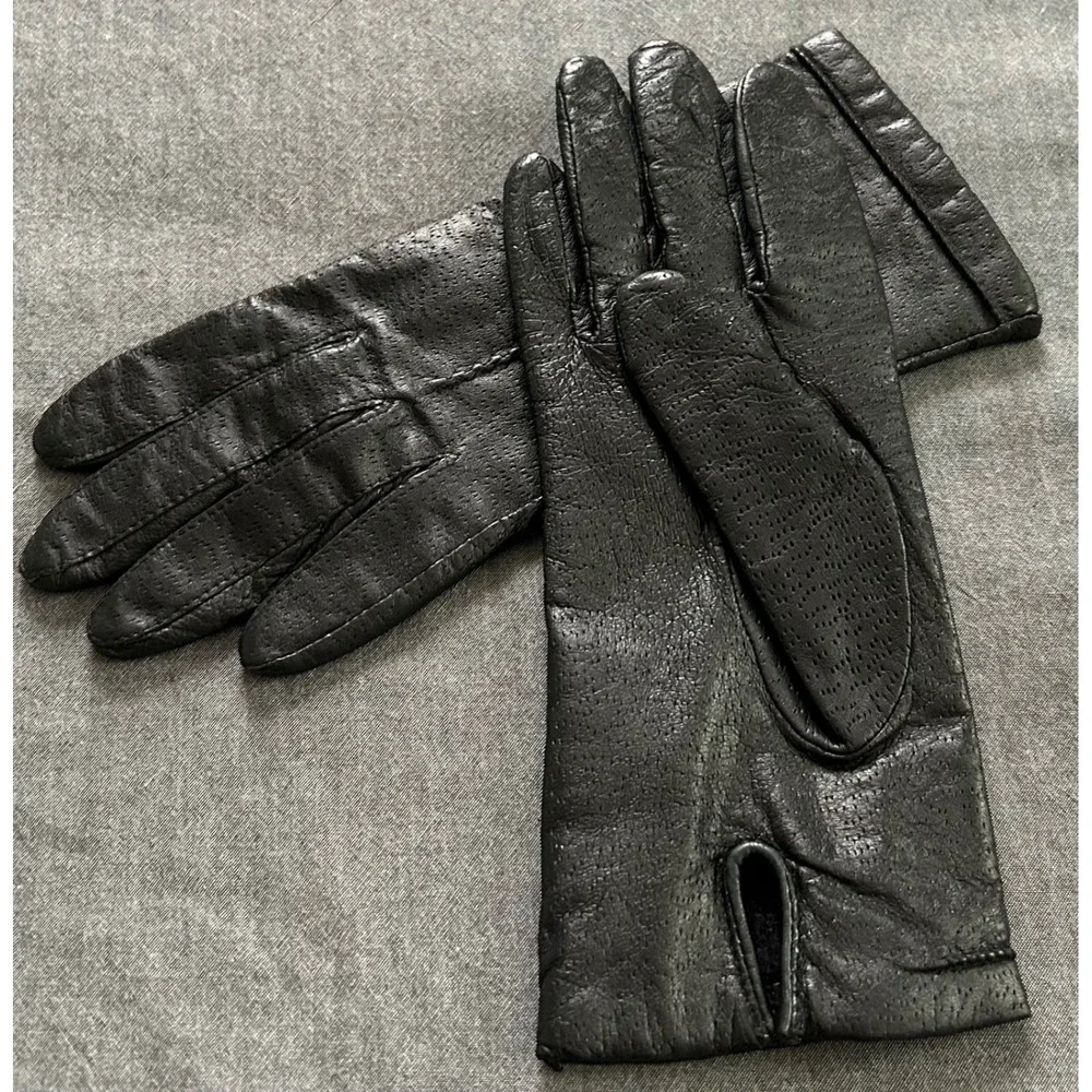Fownes Vintage Black Genuine Leather Lined Gloves Womens Size 7